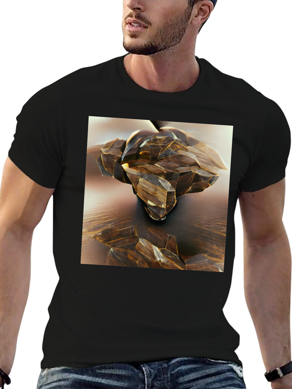Abstract Crystal Design Black T-Shirt