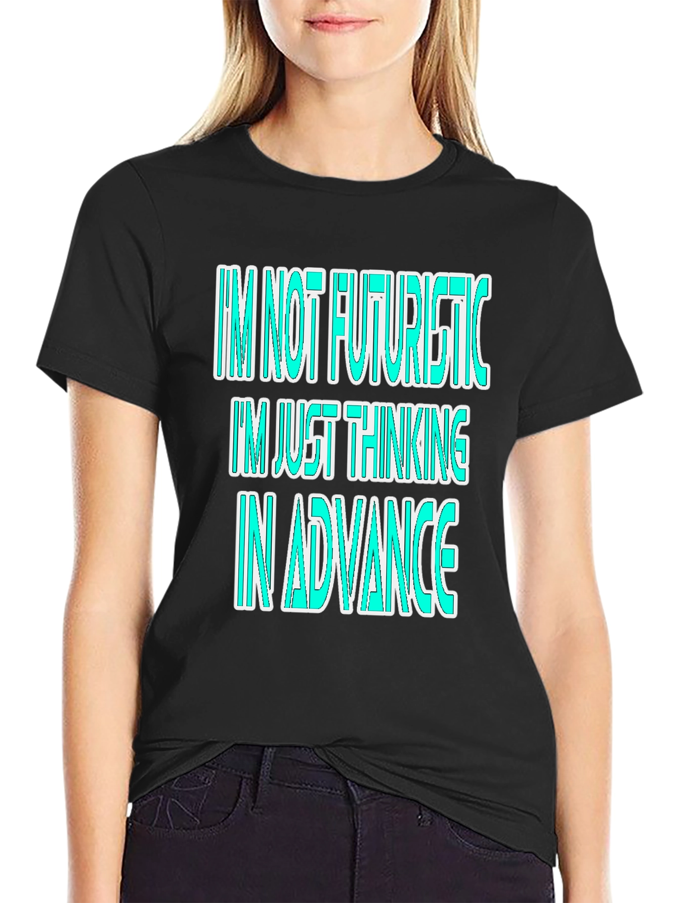 Futuristic Thinking Graphic Tee - Black Cotton Casual T-Shirt