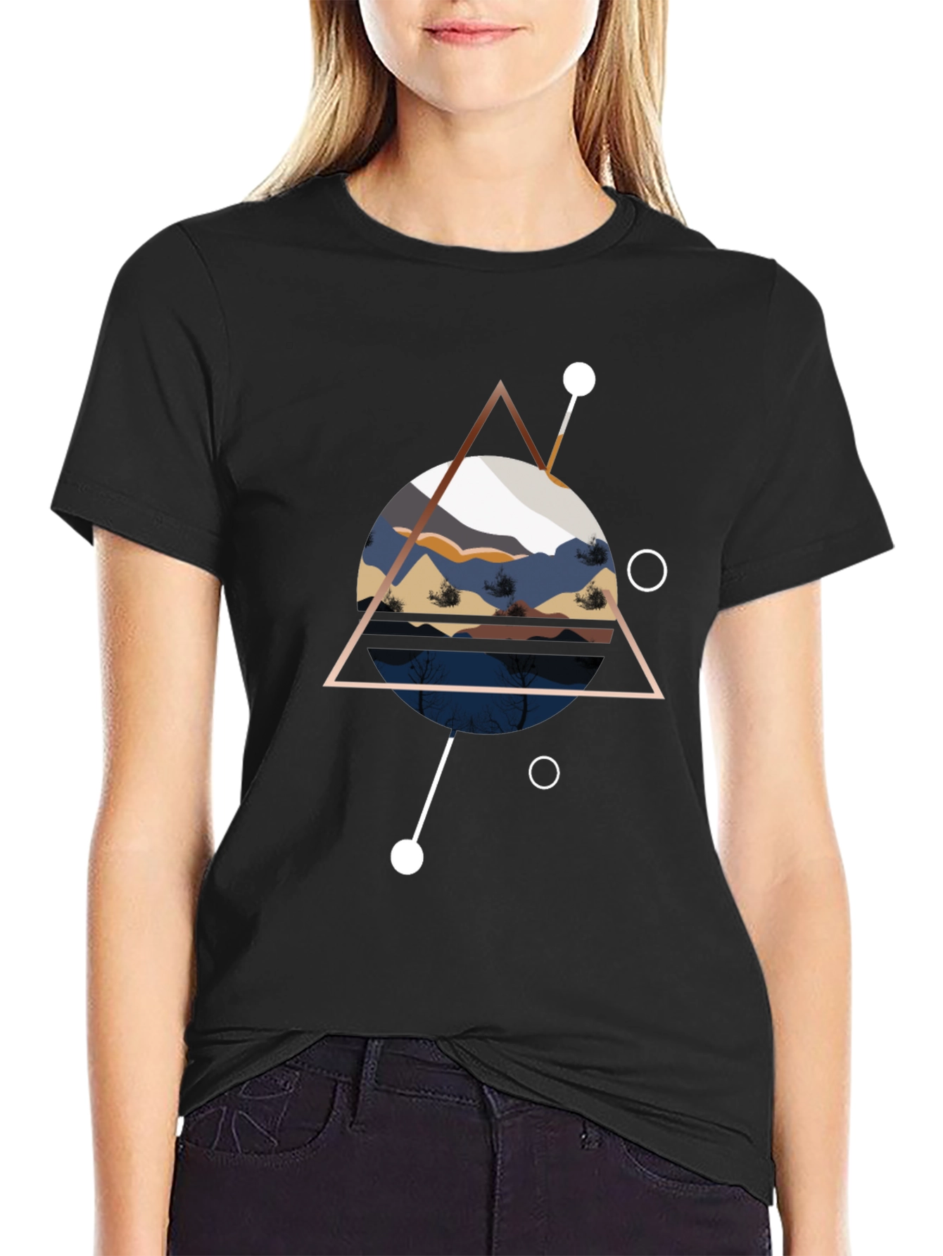 Geometric Mountainscape Black T-Shirt