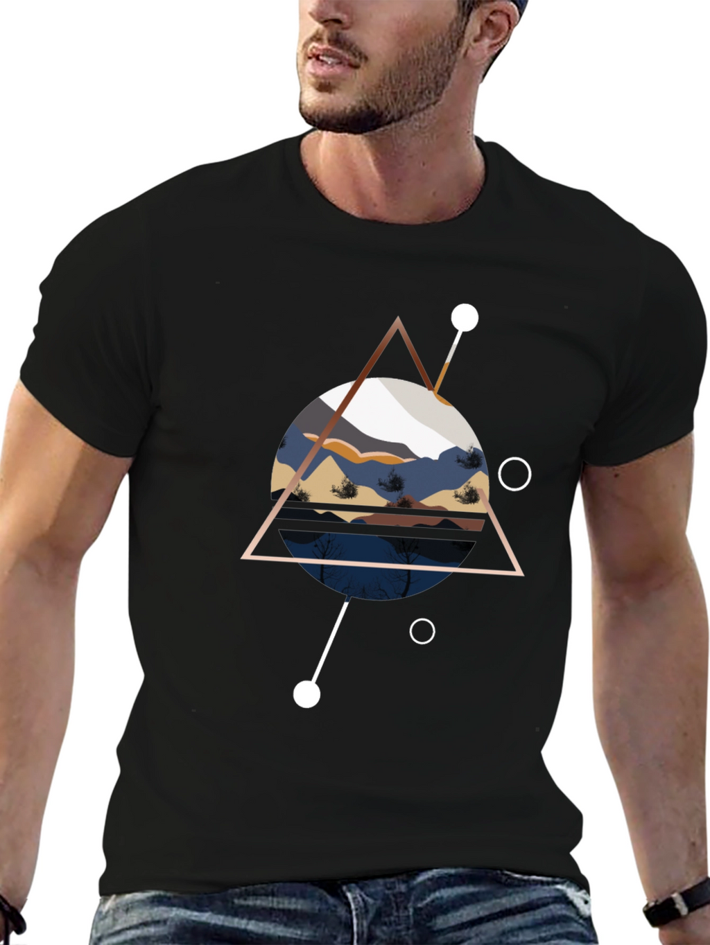 Geometric Mountainscape Black T-Shirt