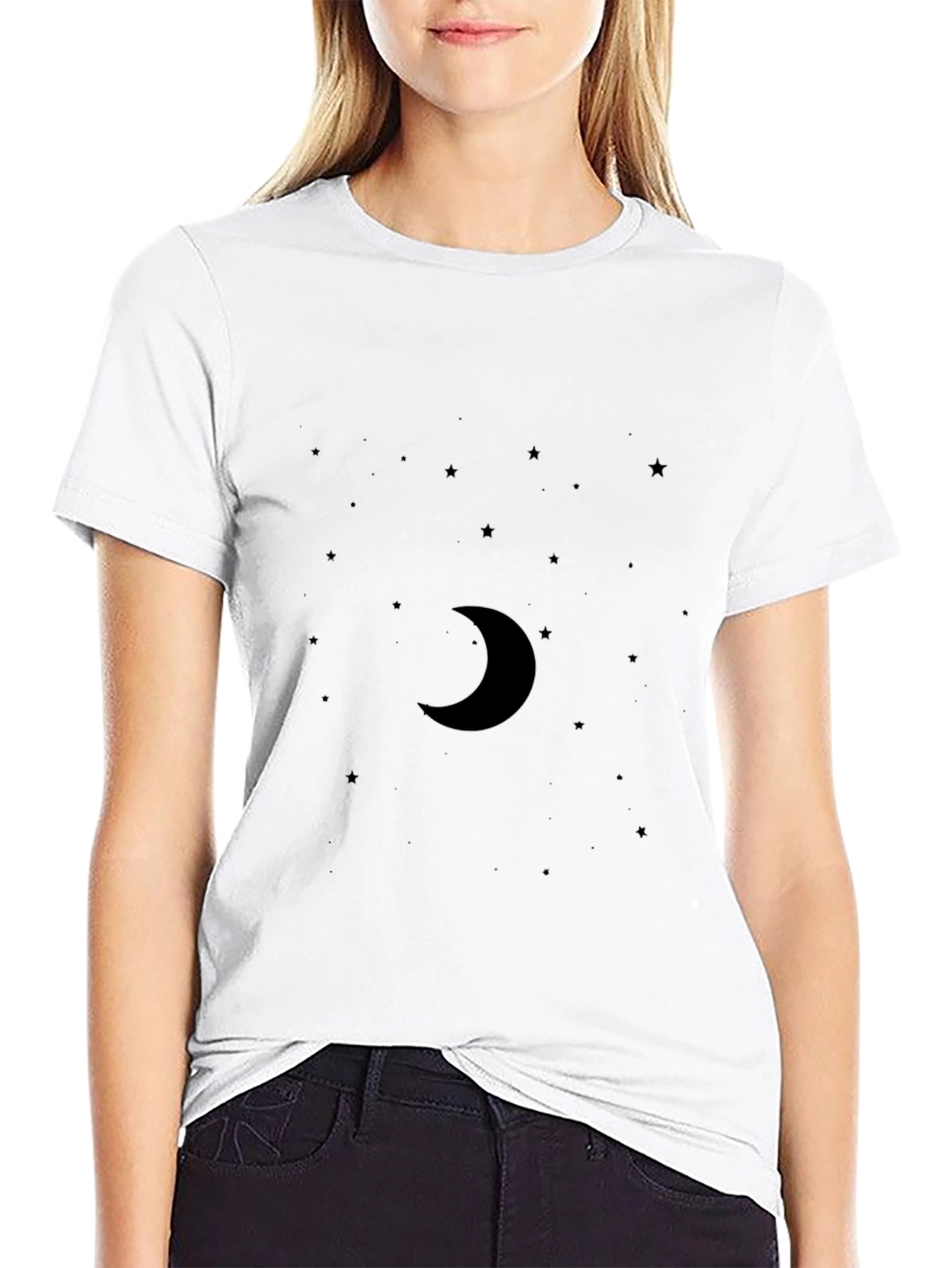 Midnight Moon Graphic Tee - Soft Black Cotton