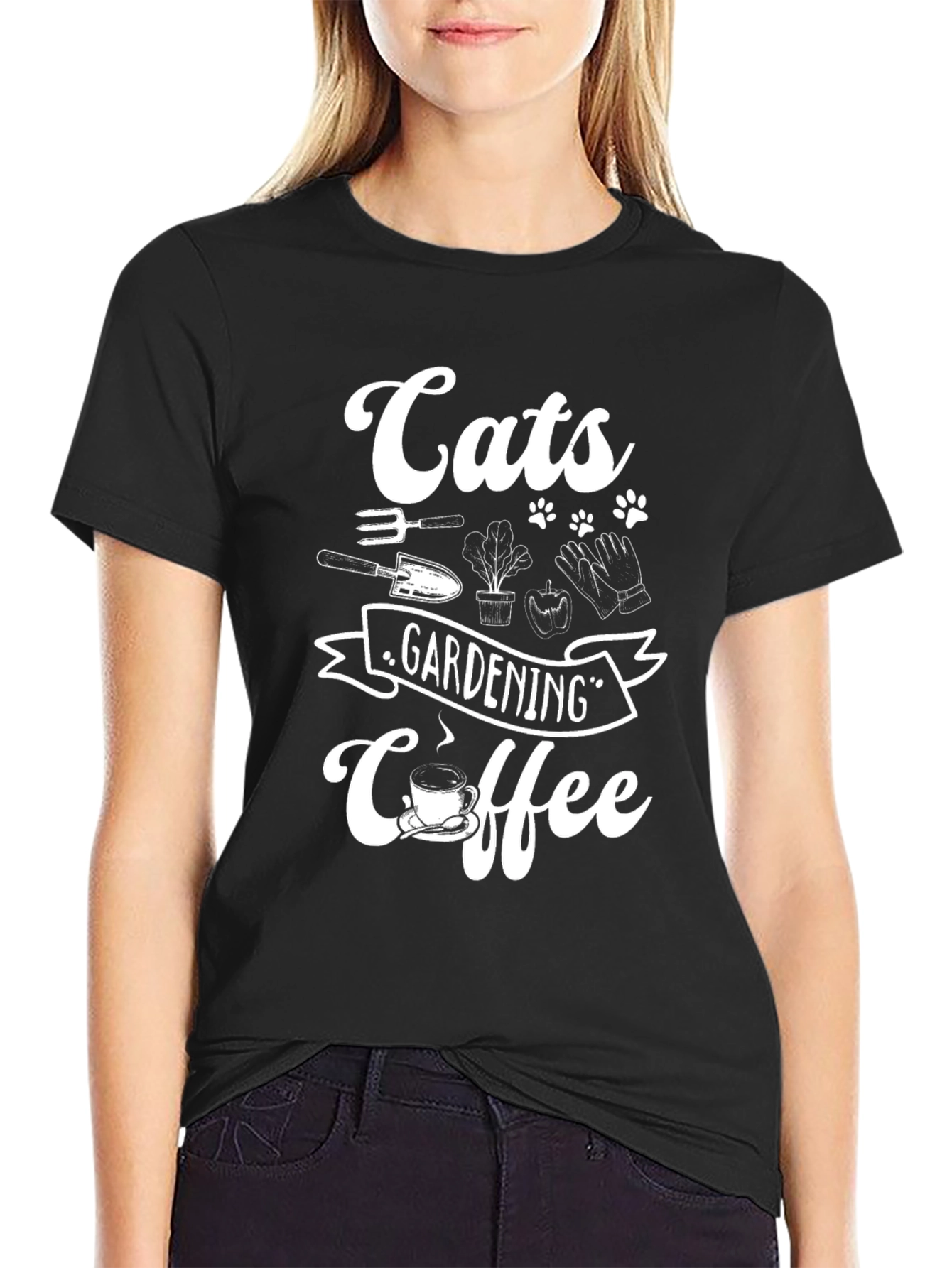 Cats Gardening Coffee Graphic T-Shirt
