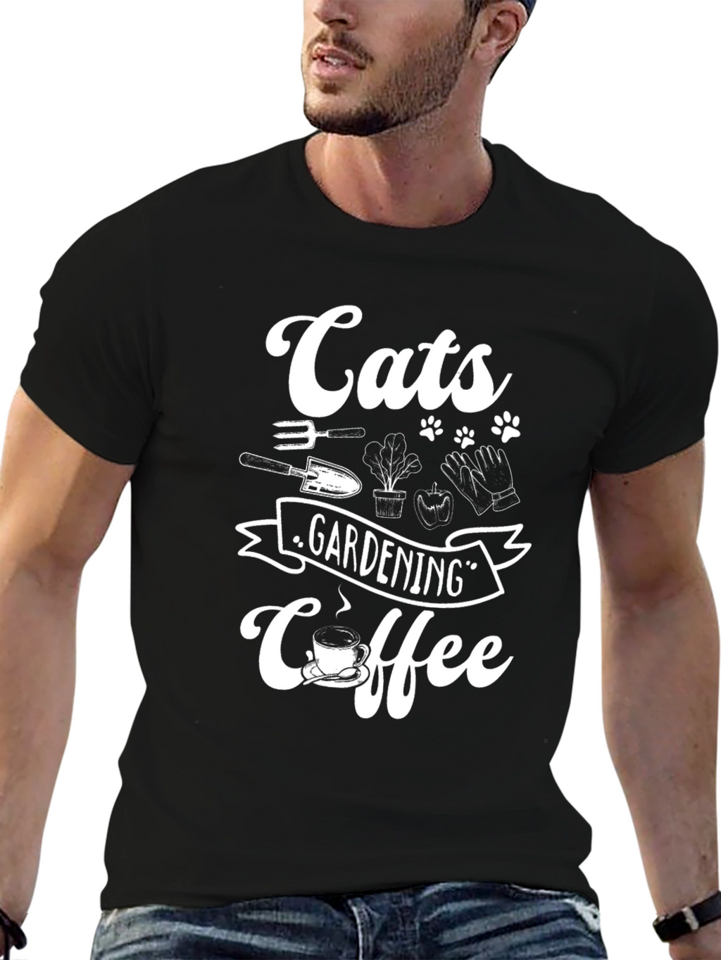 Cats Gardening Coffee Graphic T-Shirt