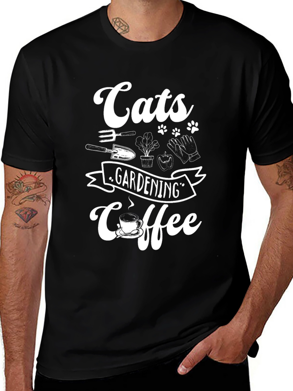 Cats Gardening Coffee Graphic T-Shirt