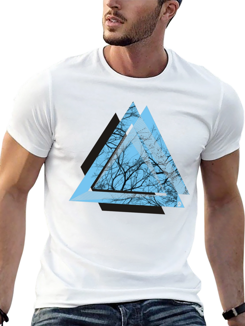 Geometric Tree Graphic Tee - Modern Mens T-Shirt