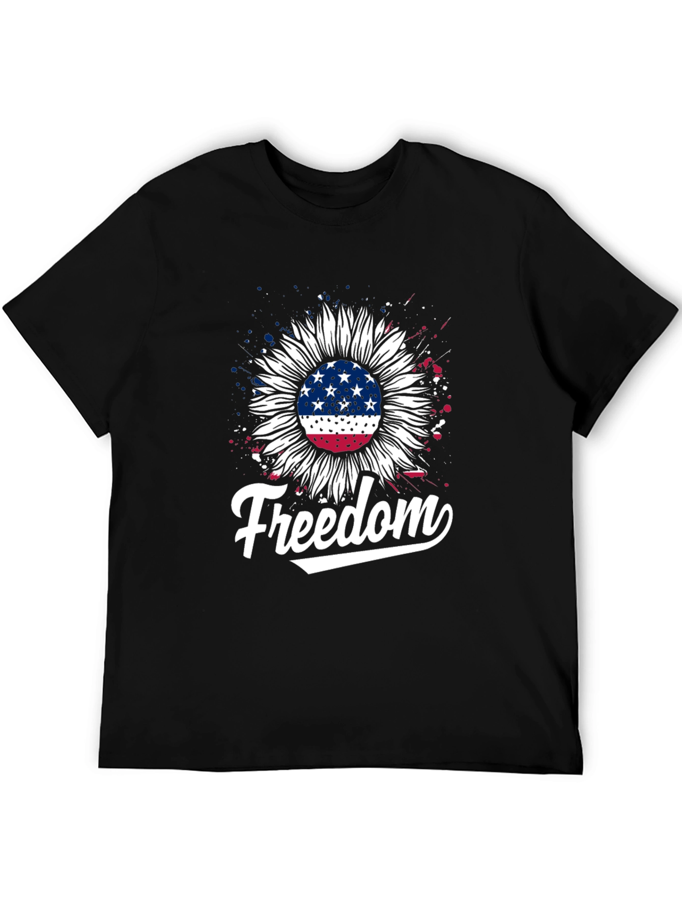 Freedom Sunflower American Flag Graphic T-Shirt