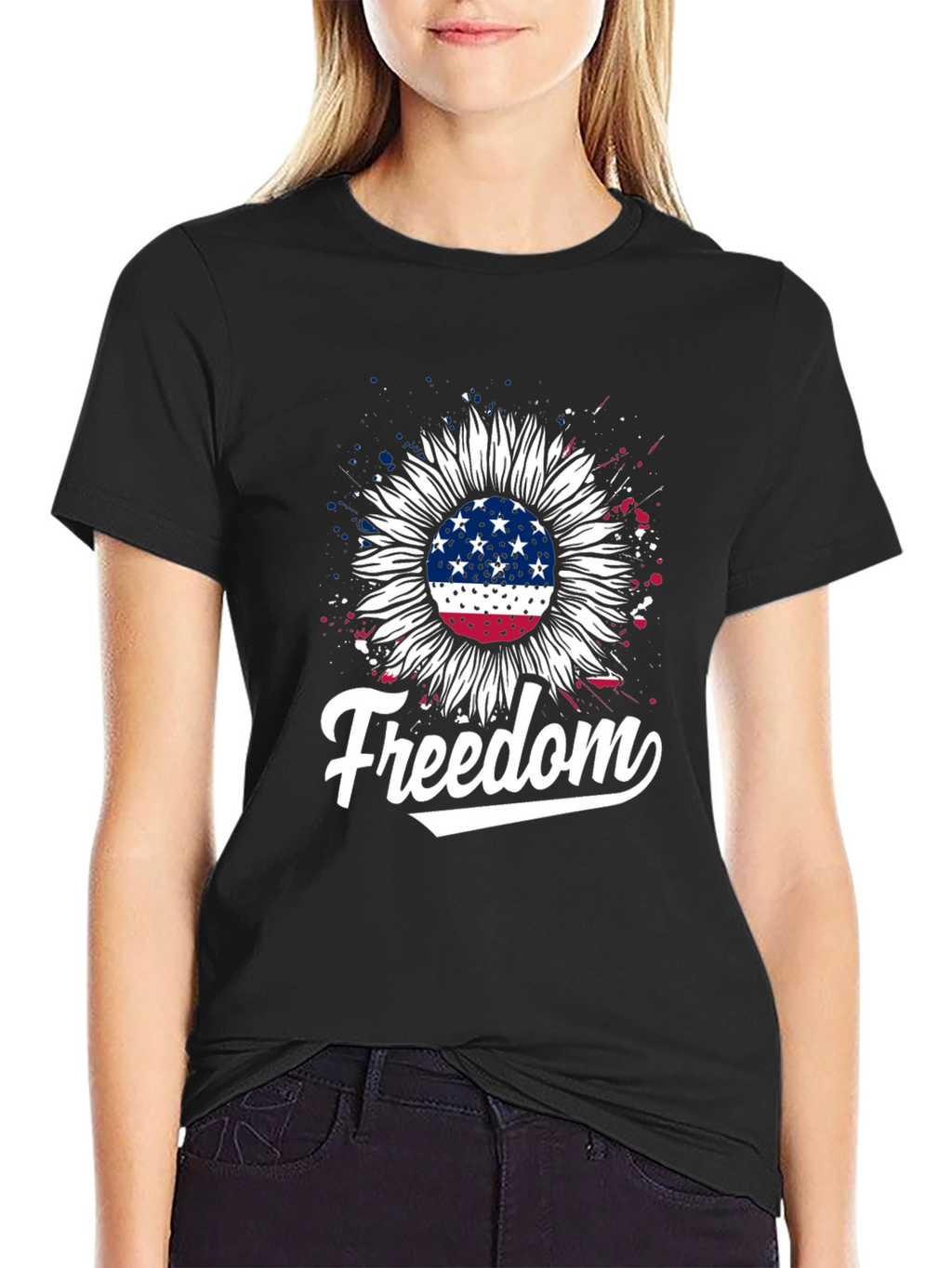 Freedom Sunflower American Flag Graphic T-Shirt