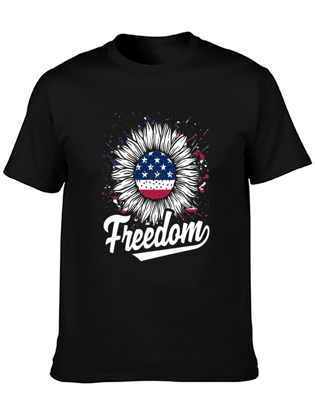 Freedom Sunflower American Flag Graphic T-Shirt