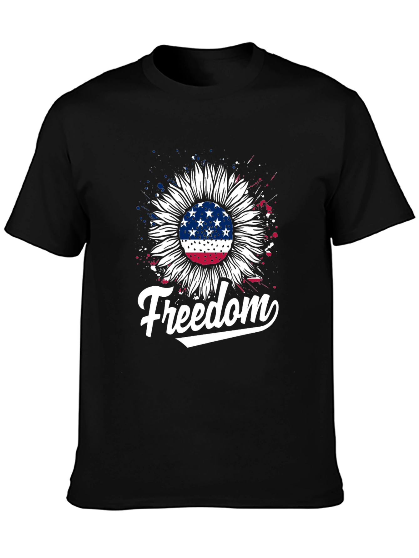Freedom Sunflower American Flag Graphic T-Shirt