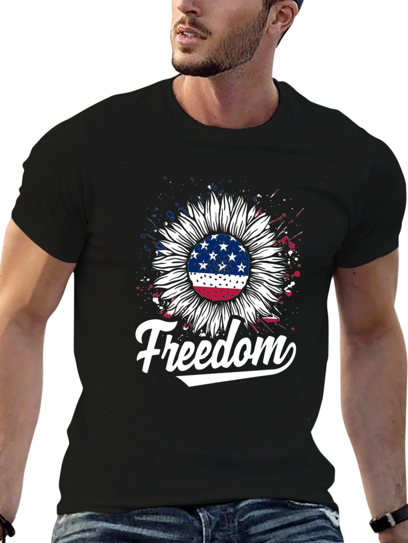 Freedom Sunflower American Flag Graphic T-Shirt