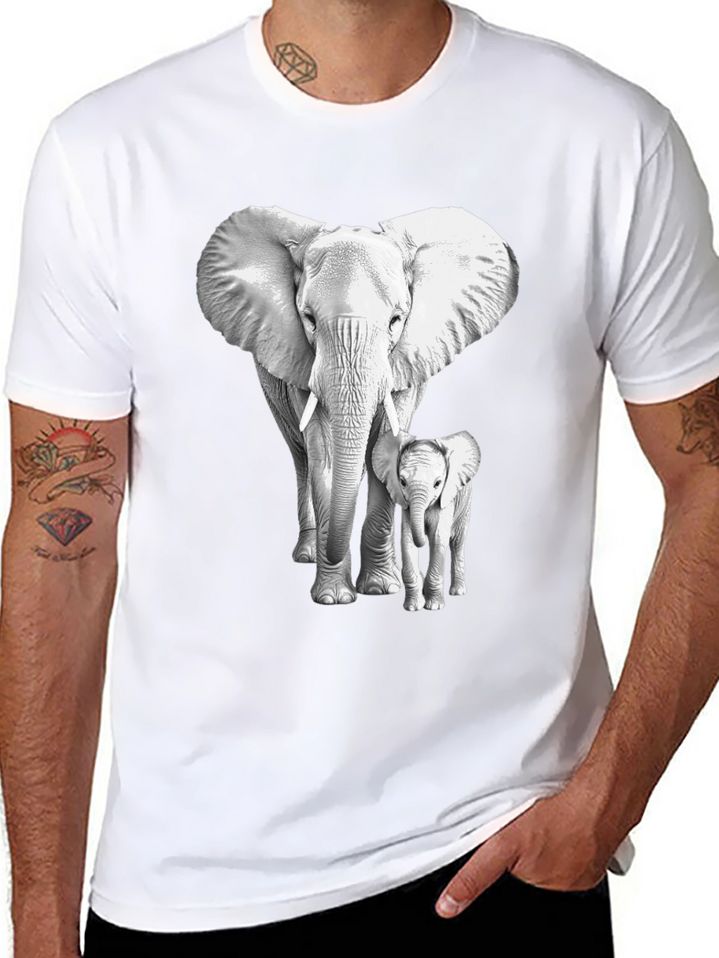 Elephant & Baby Graphic Tee - Soft Cotton Blend