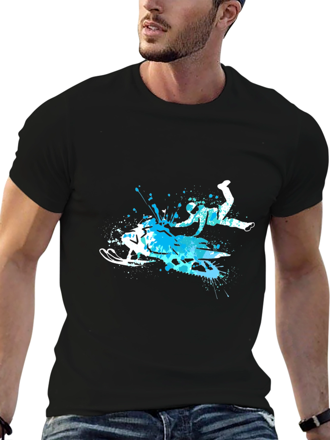 Snowmobile Splash Art Graphic Tee - Cool Sport T-Shirt
