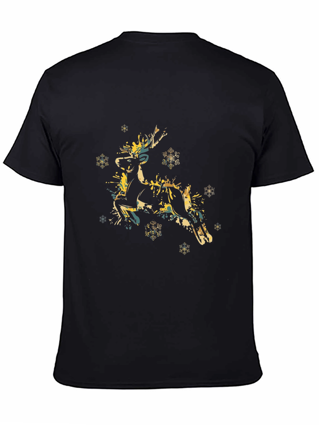 Watercolor Reindeer Graphic Tee - Black