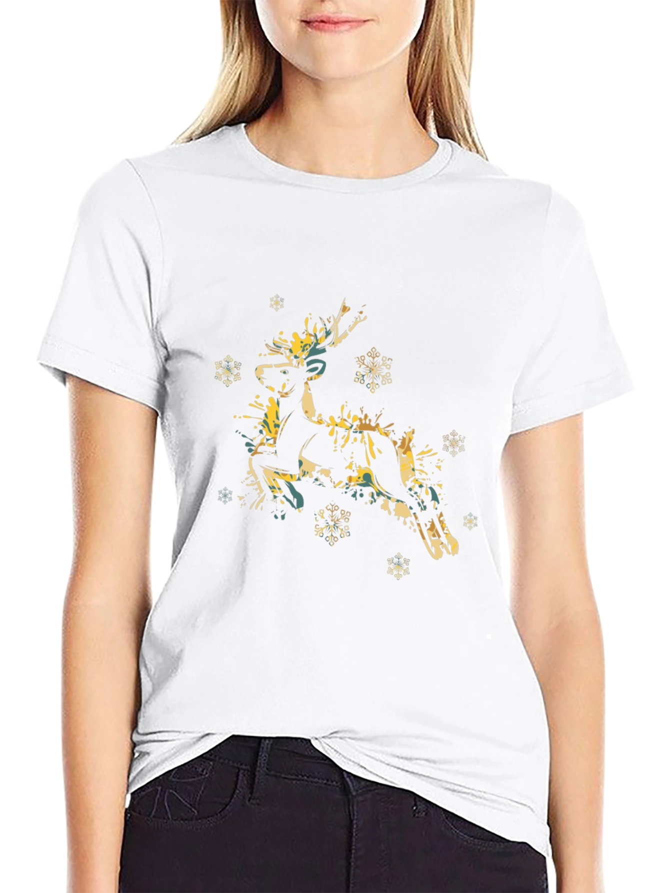 Watercolor Reindeer Graphic Tee - Black