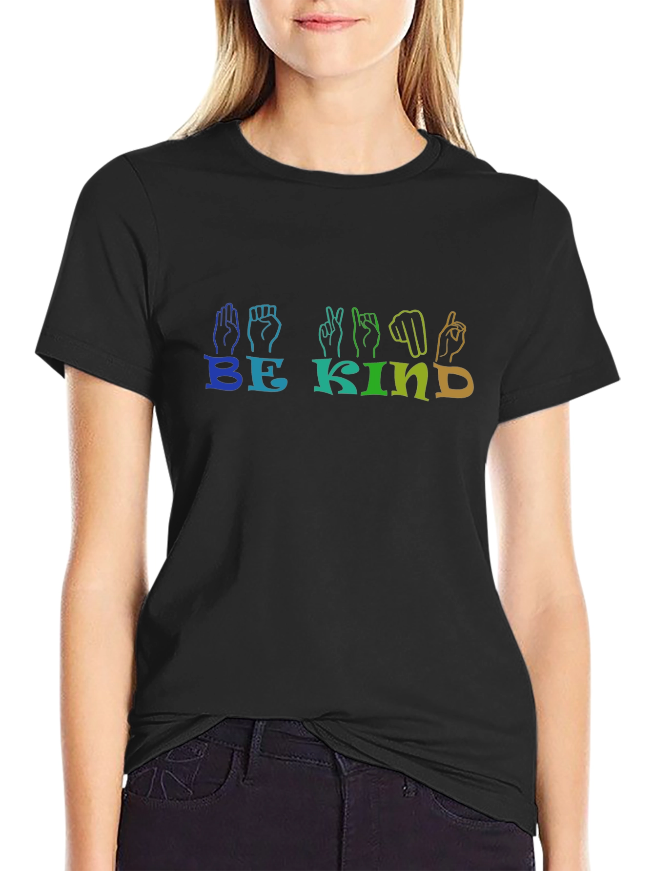 Be Kind ASL T-Shirt - Rainbow Sign Language Graphic Tee