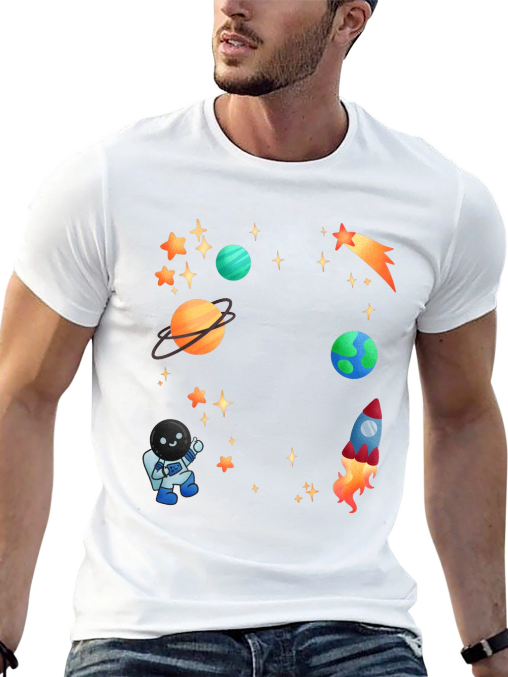 Space Adventure T-Shirt: Planets Rocket & Astronaut