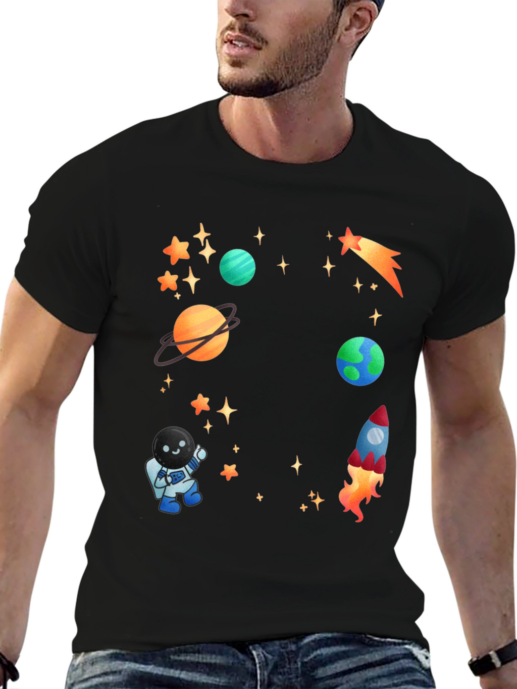 Space Adventure T-Shirt: Planets Rocket & Astronaut