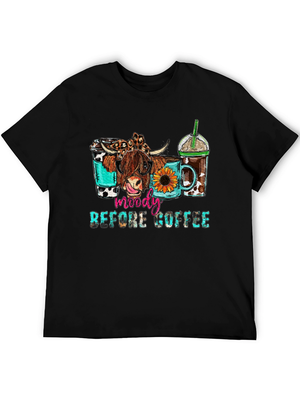 Moody Before Coffee Highland Cow Graphic Tee