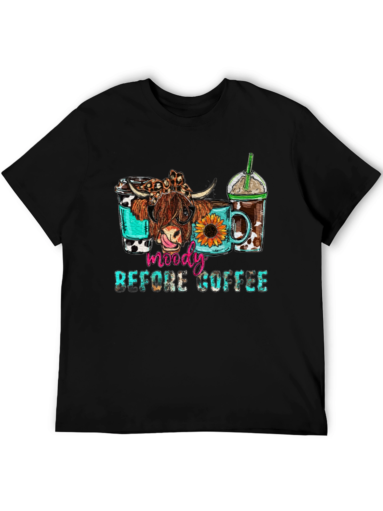 Moody Before Coffee Highland Cow Graphic Tee
