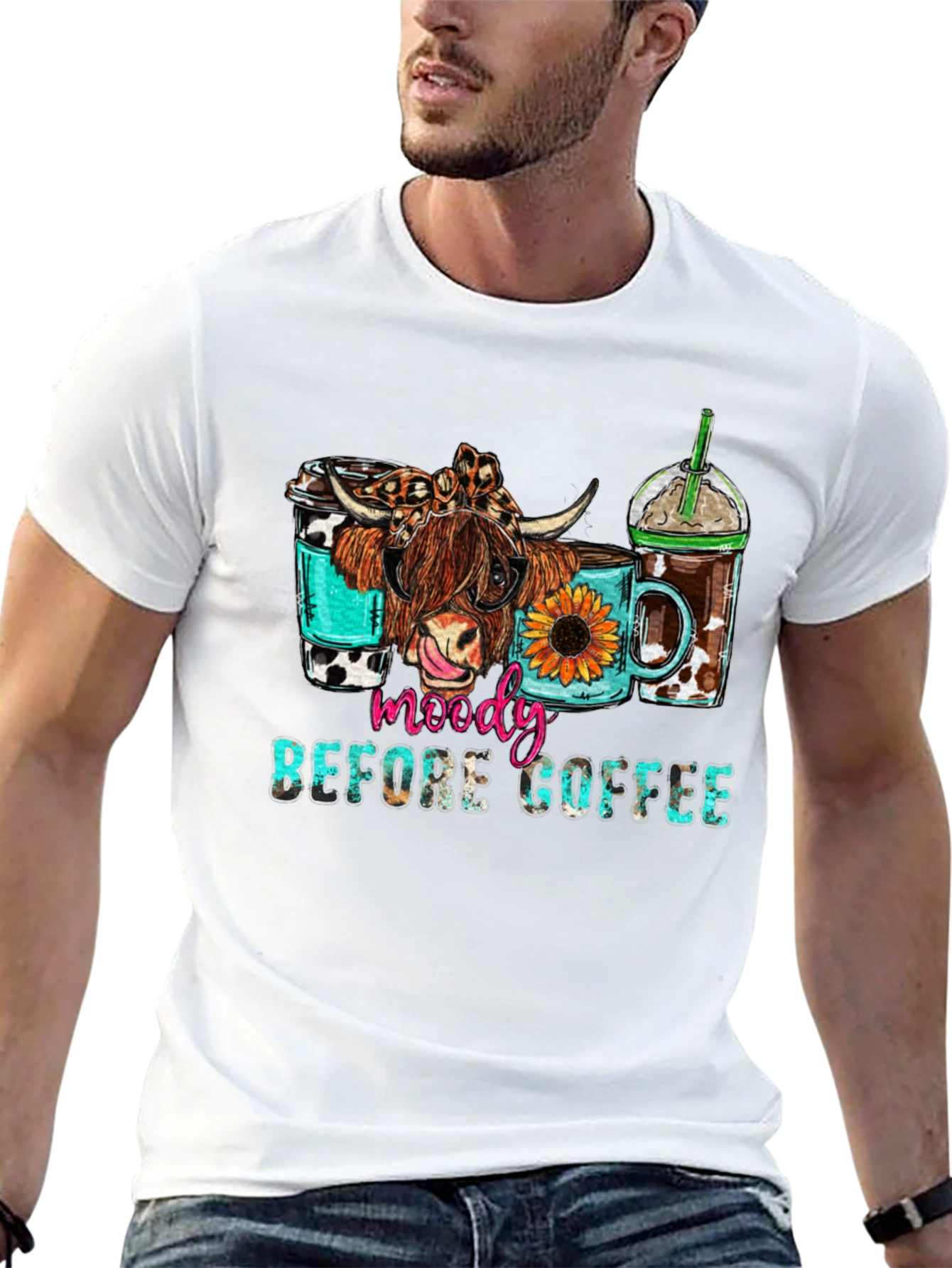 Moody Before Coffee Highland Cow Graphic Tee