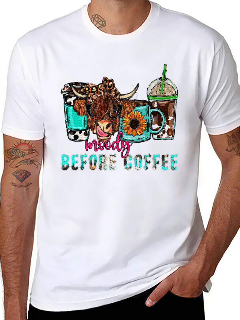 Moody Before Coffee Highland Cow Graphic Tee