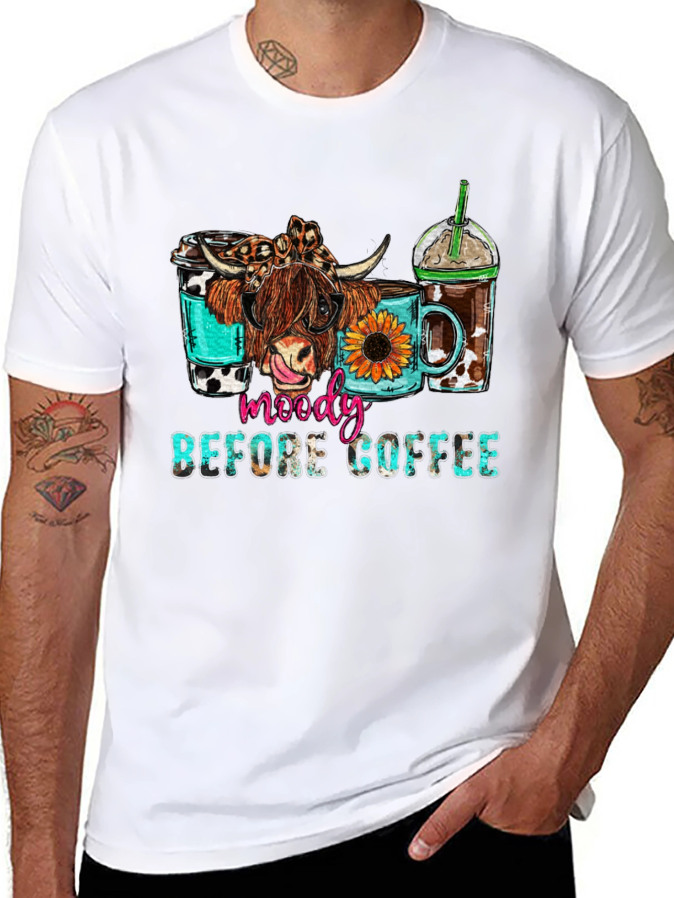 Moody Before Coffee Highland Cow Graphic Tee