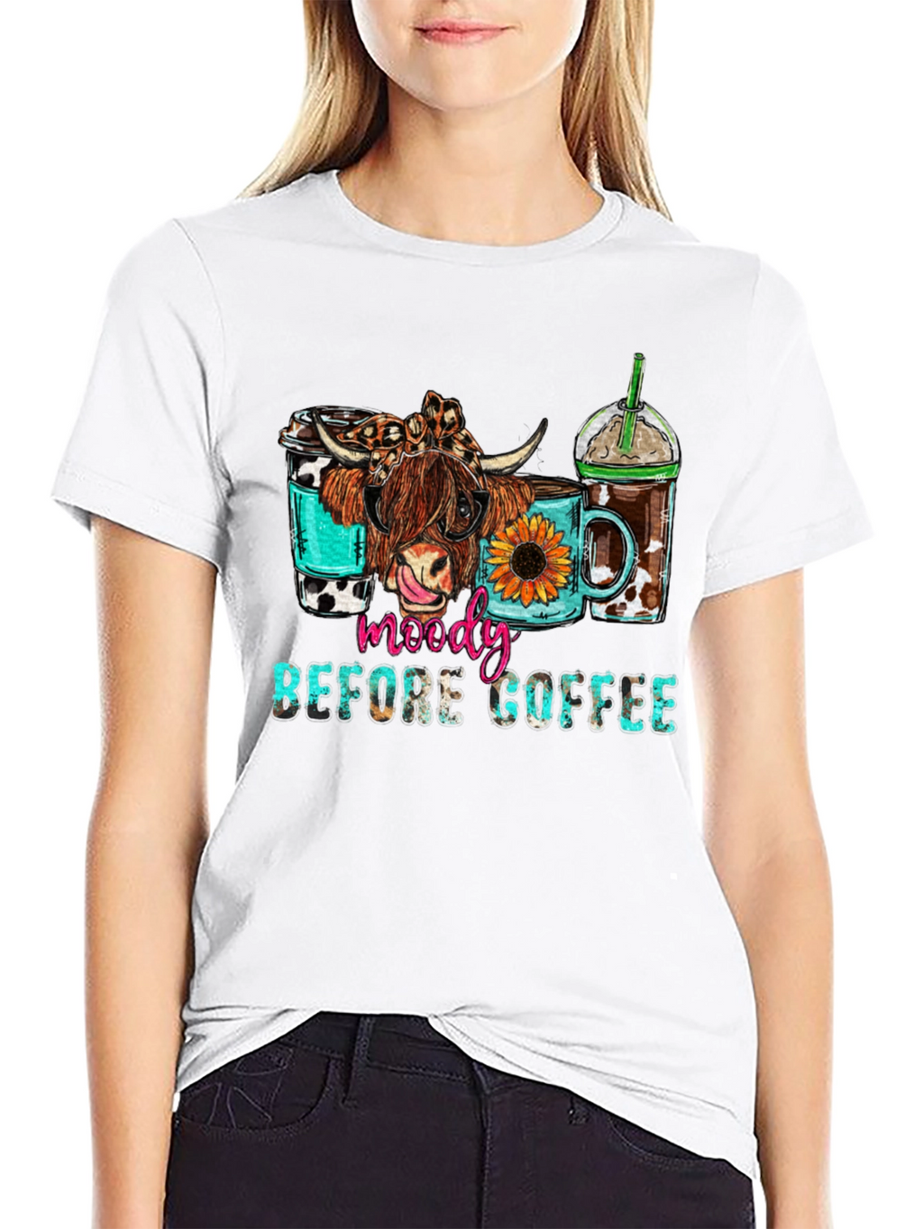 Moody Before Coffee Highland Cow Graphic Tee