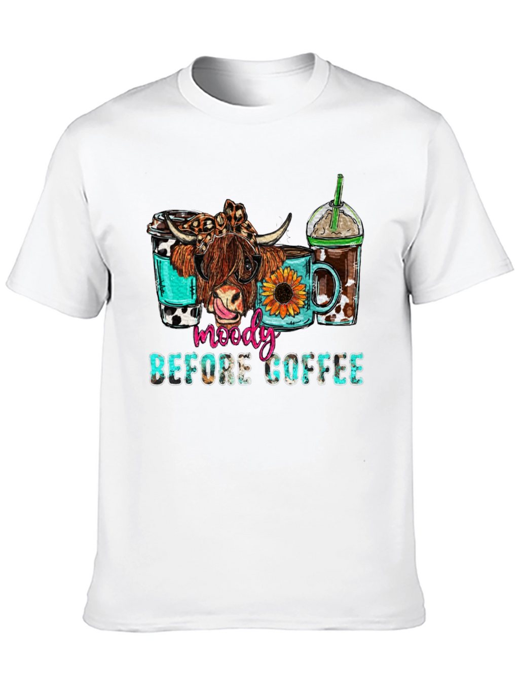Moody Before Coffee Highland Cow Graphic Tee