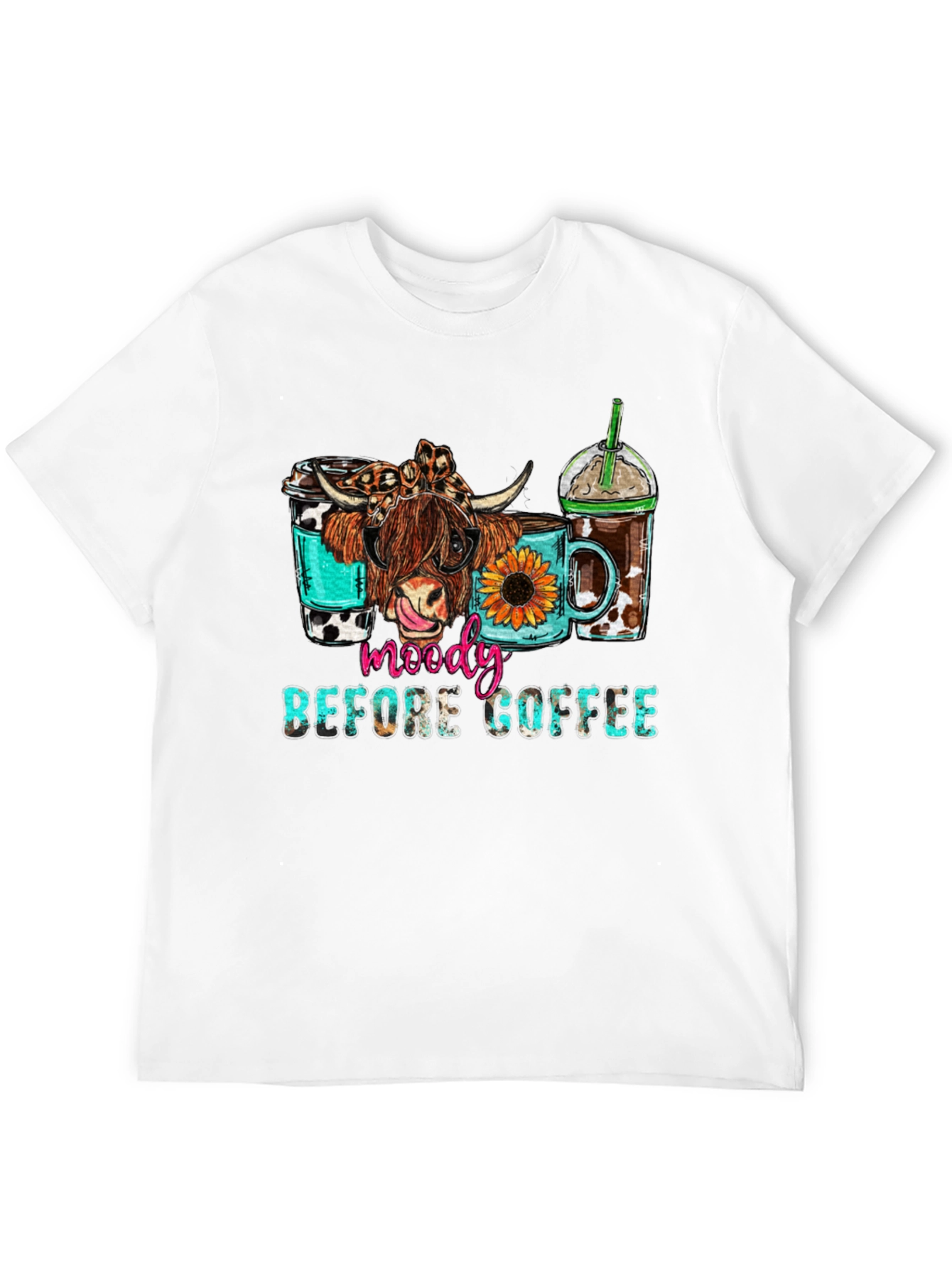Moody Before Coffee Highland Cow Graphic Tee