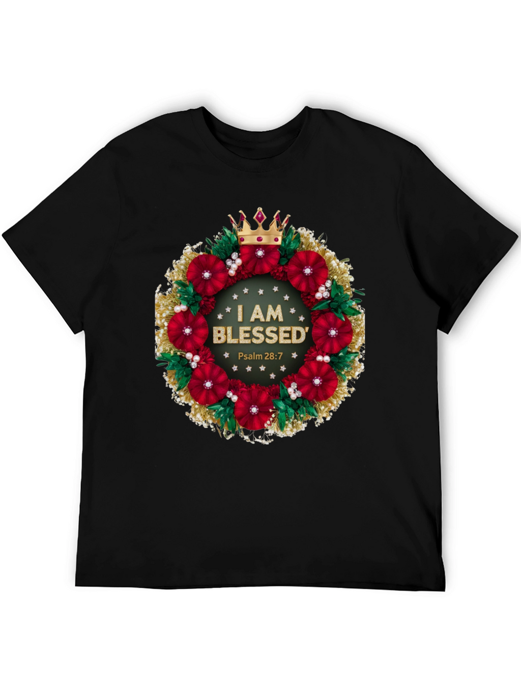 Blessed Floral Wreath Graphic Tee - Christian Apparel