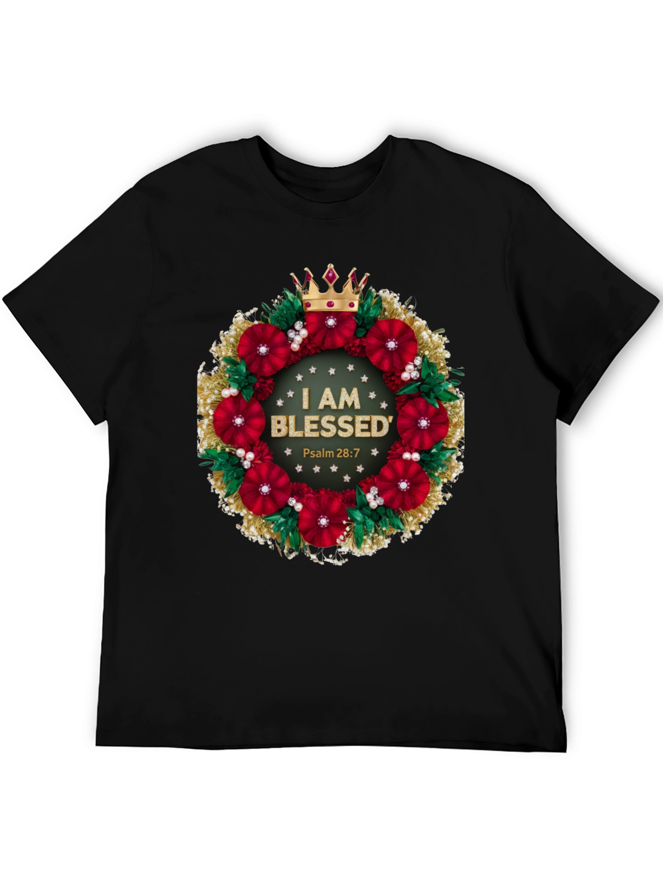 Blessed Floral Wreath Graphic Tee - Christian Apparel