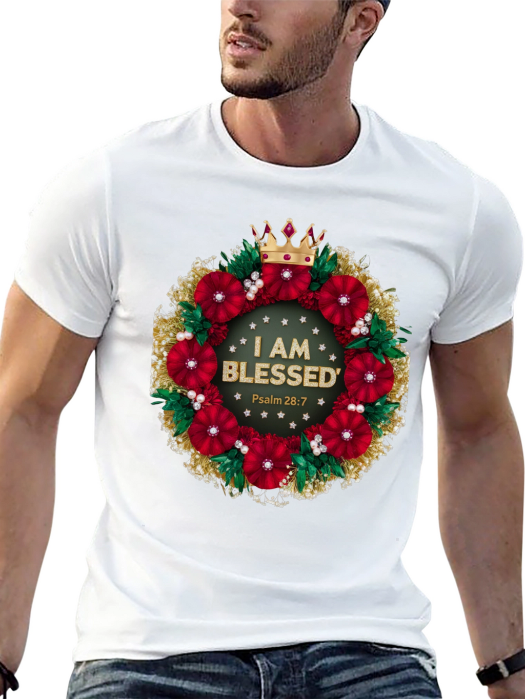 Blessed Floral Wreath Graphic Tee - Christian Apparel