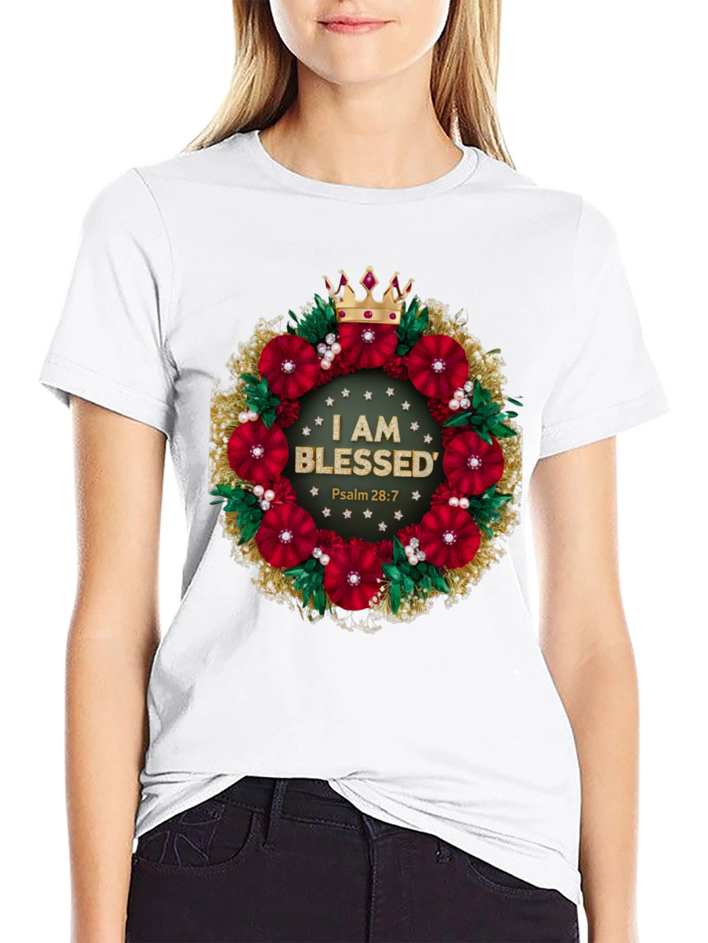 Blessed Floral Wreath Graphic Tee - Christian Apparel