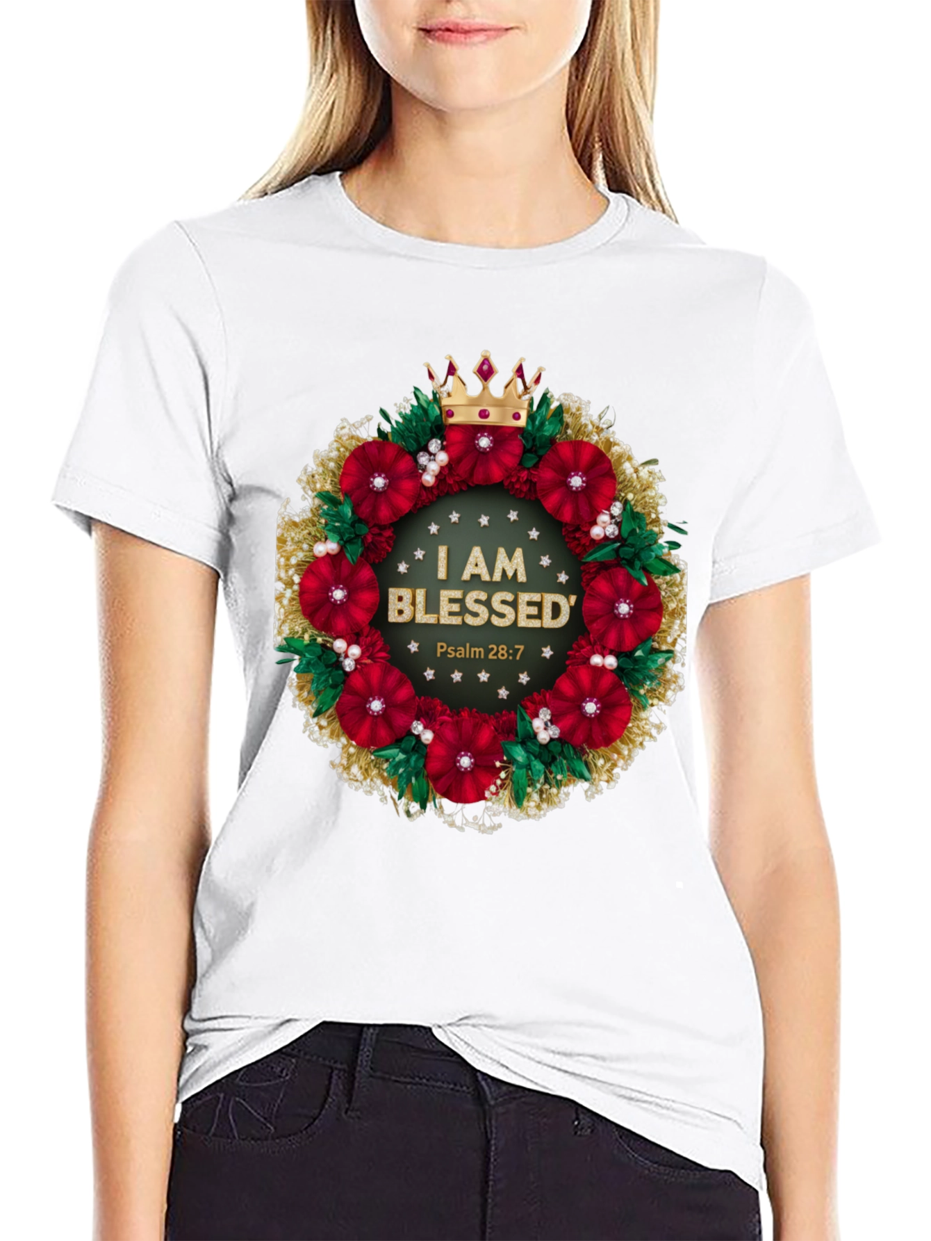 Blessed Floral Wreath Graphic Tee - Christian Apparel
