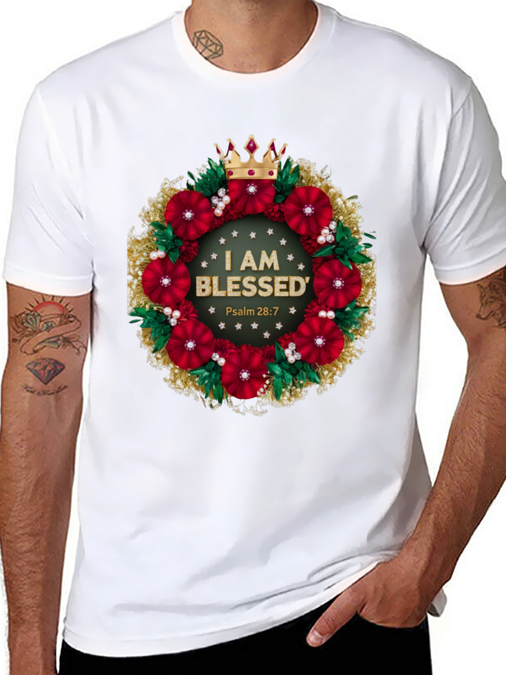 Blessed Floral Wreath Graphic Tee - Christian Apparel