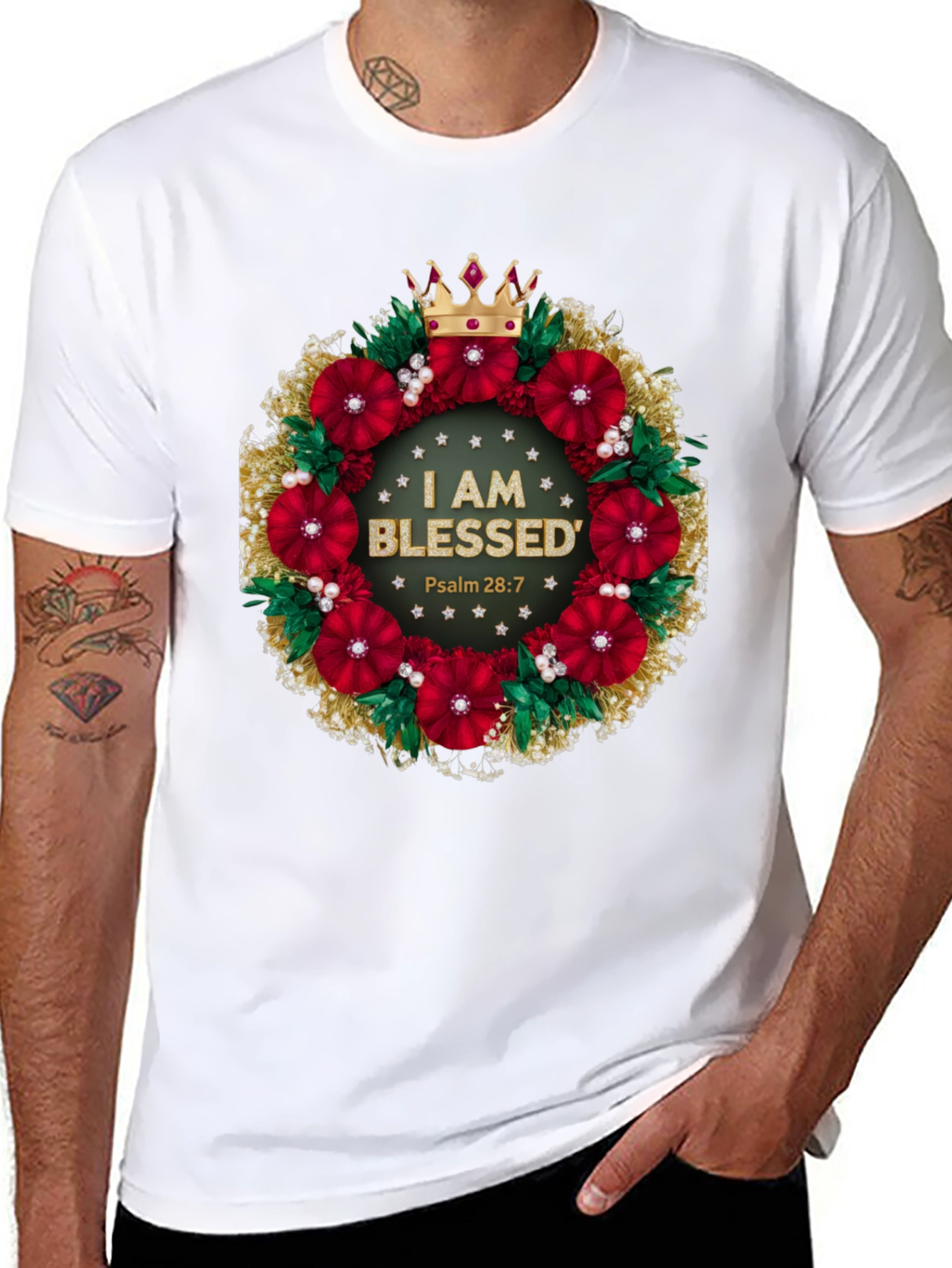 Blessed Floral Wreath Graphic Tee - Christian Apparel