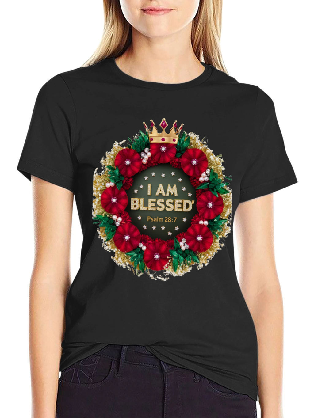 Blessed Floral Wreath Graphic Tee - Christian Apparel
