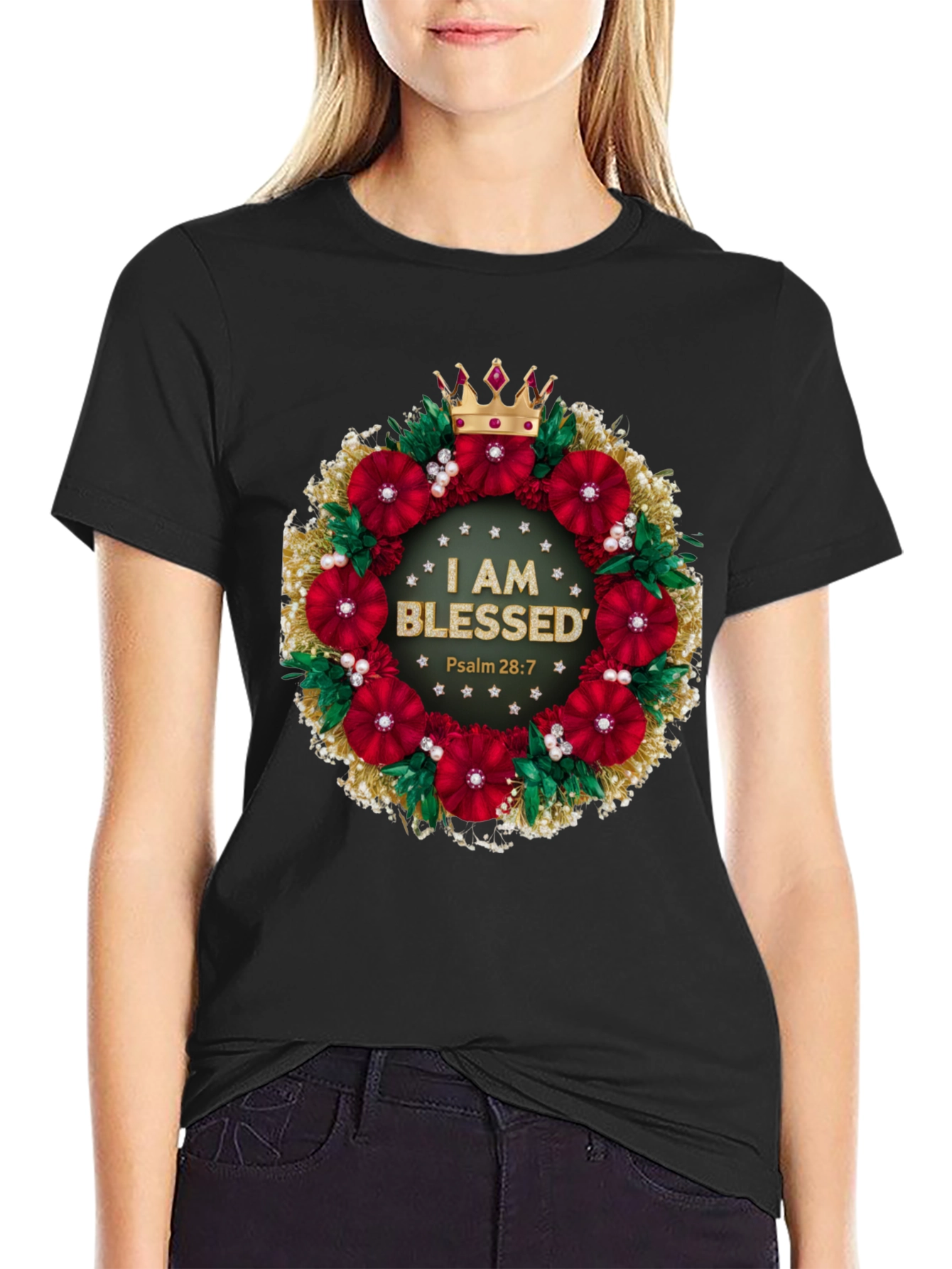 Blessed Floral Wreath Graphic Tee - Christian Apparel