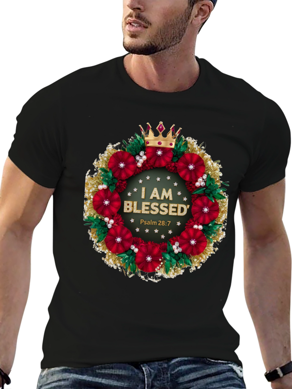 Blessed Floral Wreath Graphic Tee - Christian Apparel
