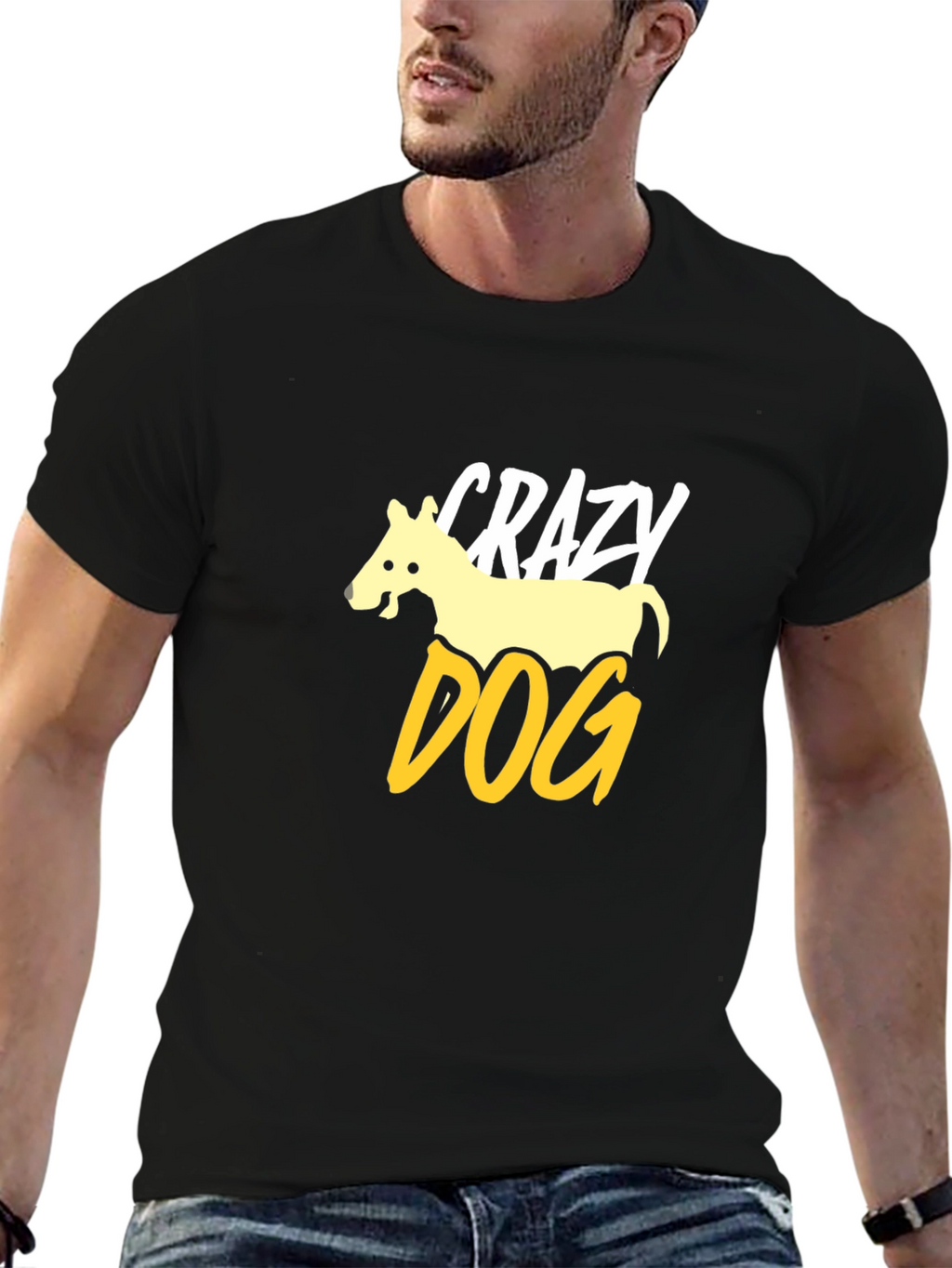 Crazy Dog Graphic Tee - Mens Black T-Shirt