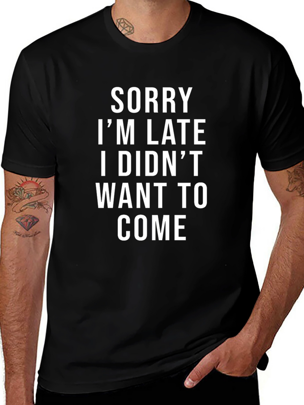 Sorry Im Late Graphic Tee - Black