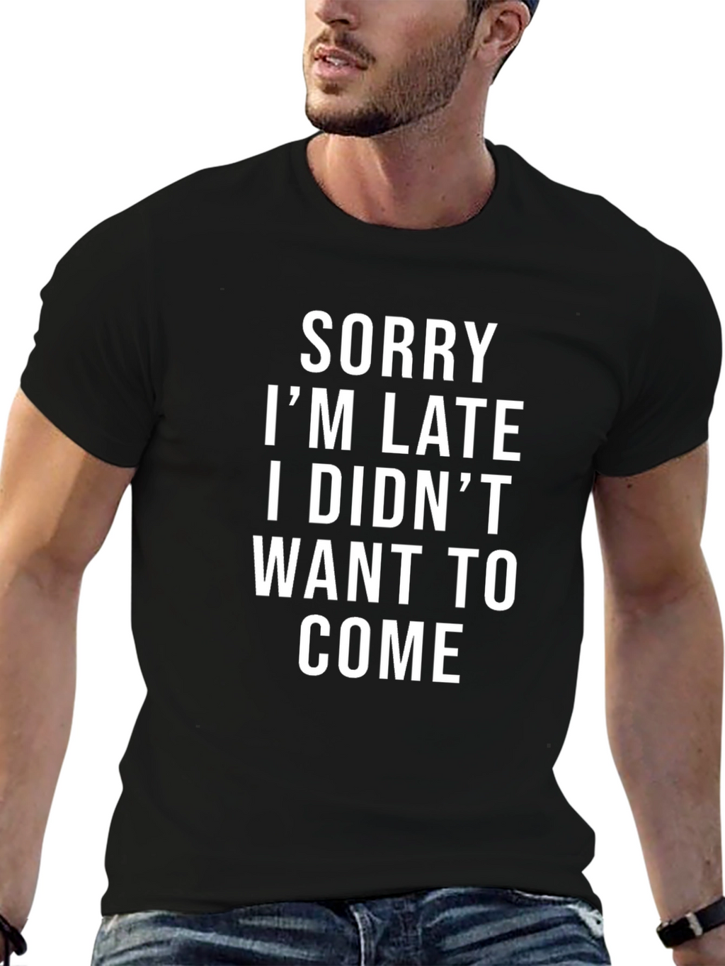 Sorry Im Late Graphic Tee - Black