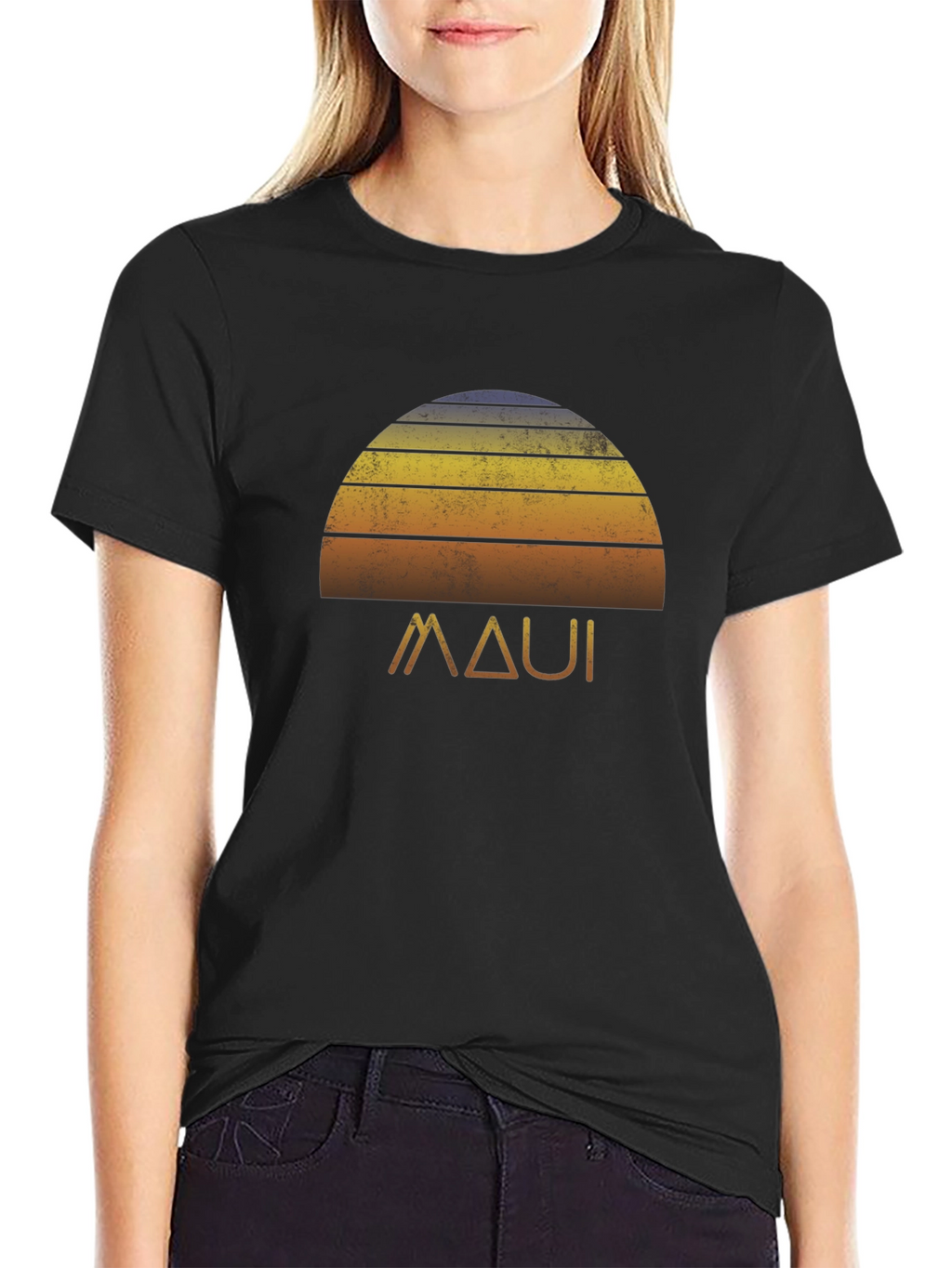Maui Sunset Graphic Tee - Retro Style Black T-Shirt