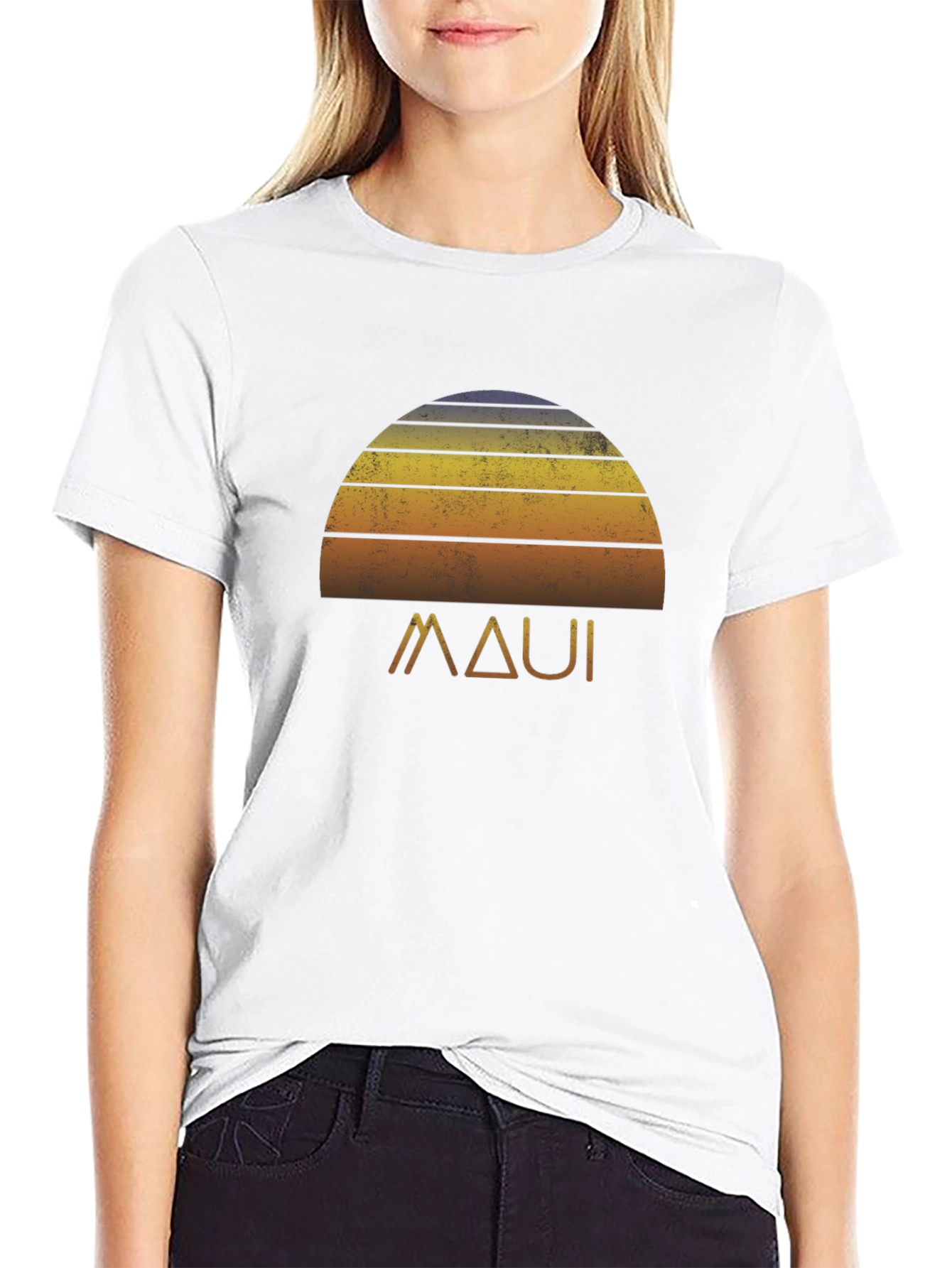 Maui Sunset Graphic Tee - Retro Style Black T-Shirt