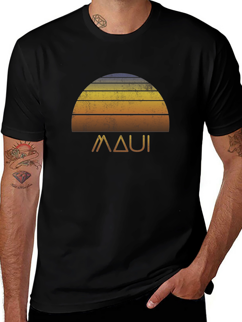 Maui Sunset Graphic Tee - Retro Style Black T-Shirt