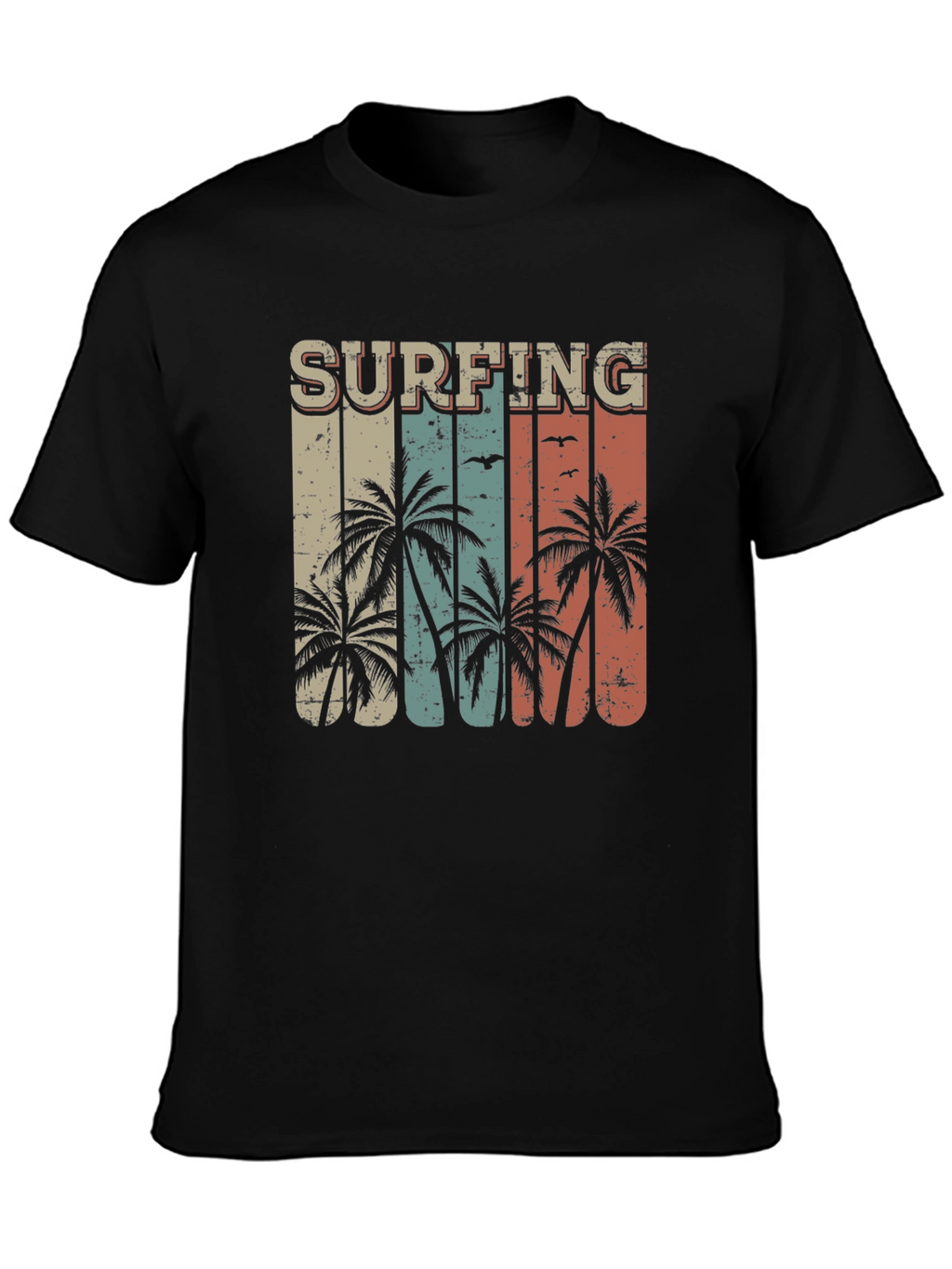 Surfing Palm Tree Graphic Tee - Retro Style