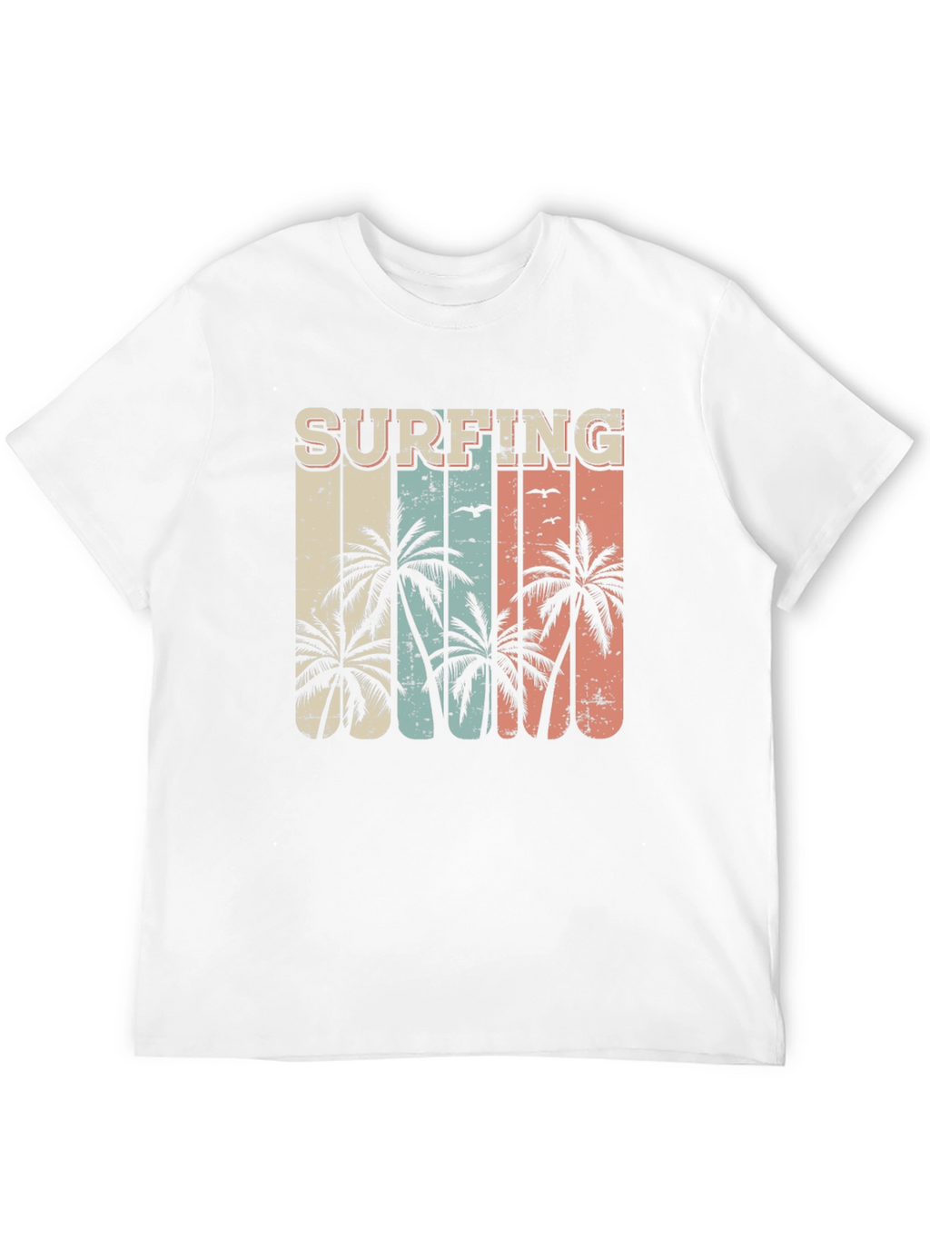 Surfing Palm Tree Graphic Tee - Retro Style