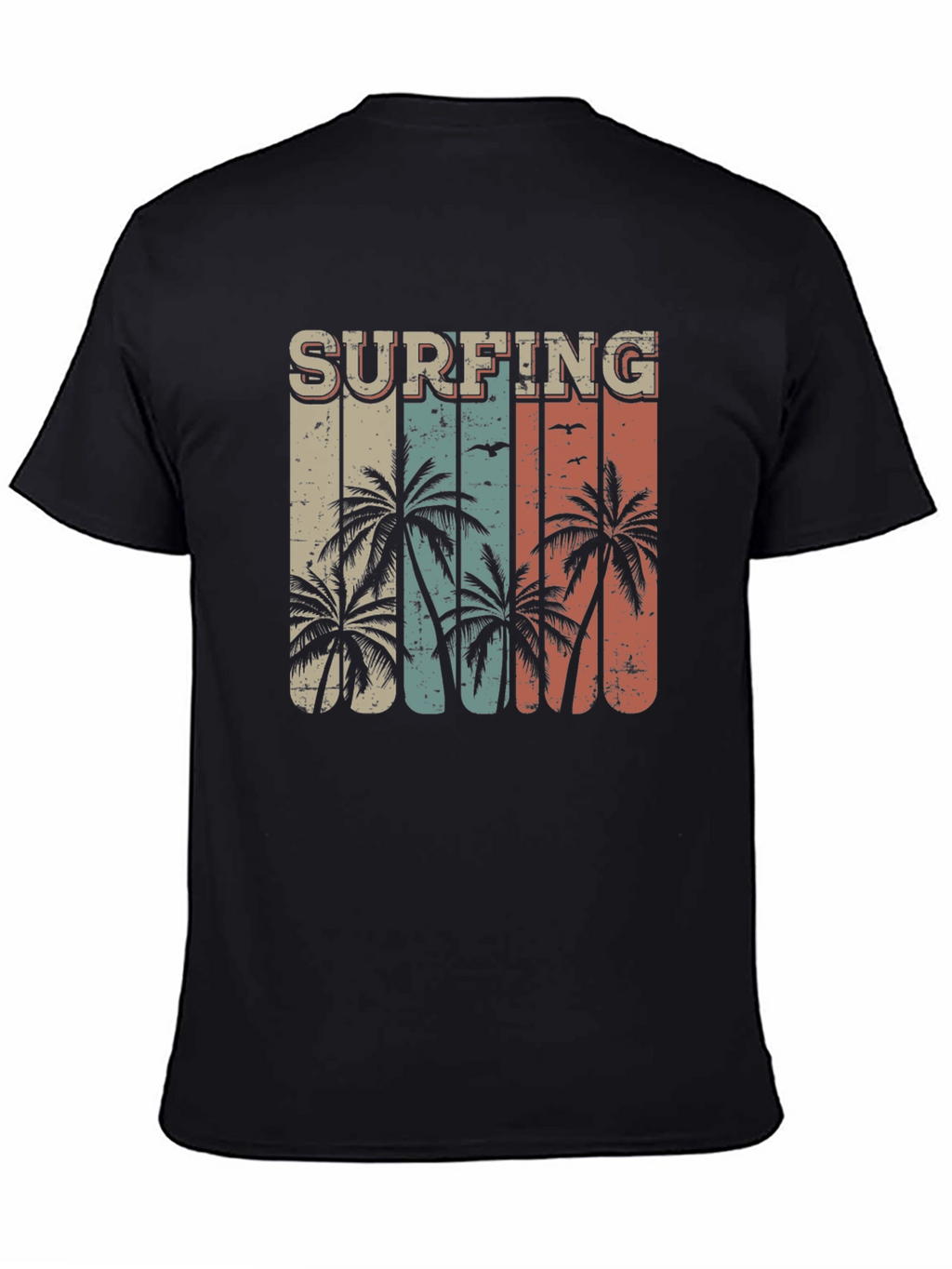 Surfing Palm Tree Graphic Tee - Retro Style