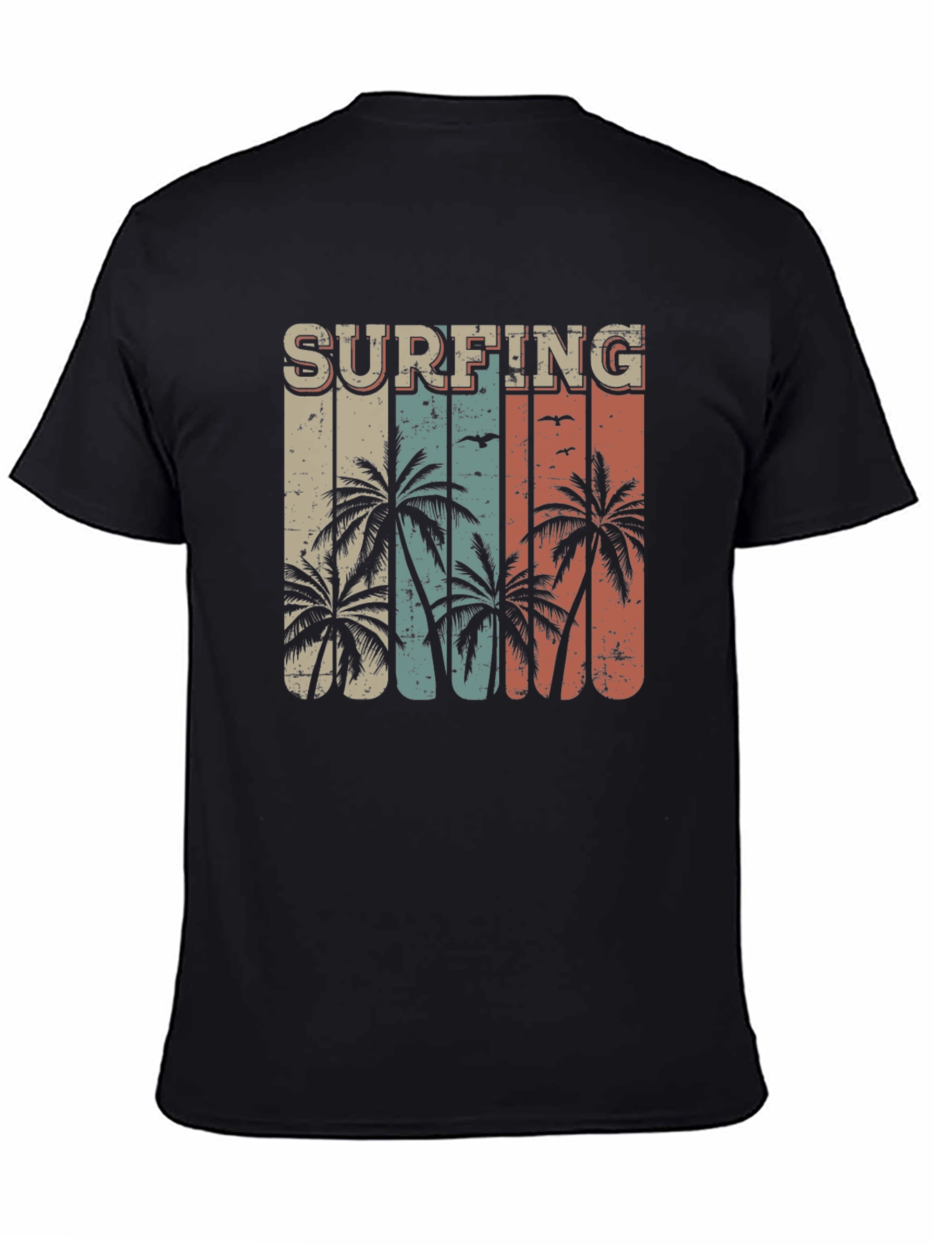 Surfing Palm Tree Graphic Tee - Retro Style