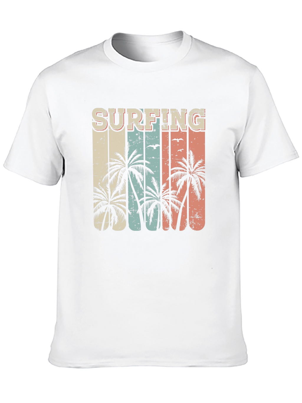 Surfing Palm Tree Graphic Tee - Retro Style